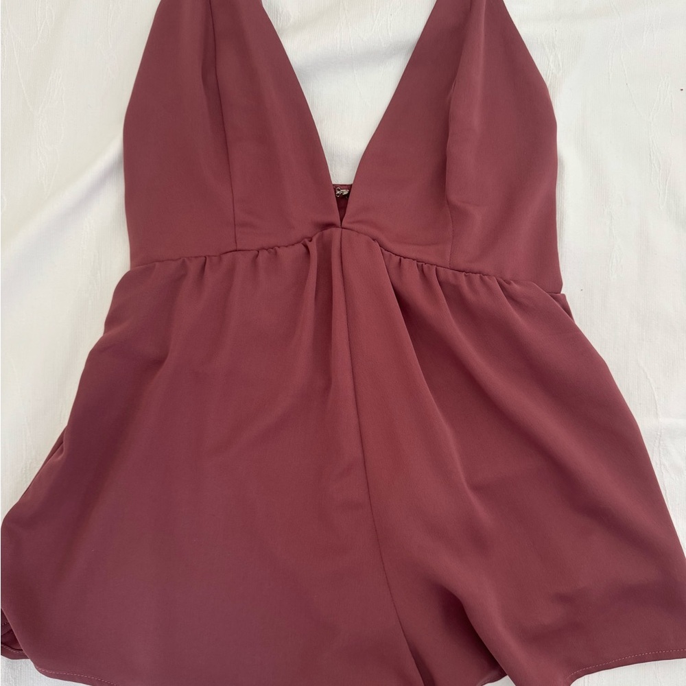 Tobi Dusty Rose Plunge V-Neck Romper